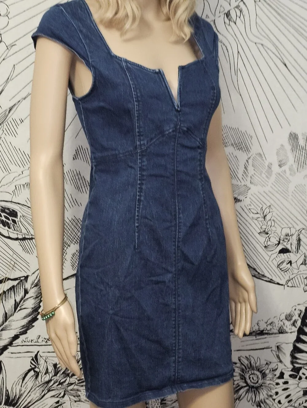 Free People XS Cotton/poly Blend Denim Cap Sleeve Zippered Back Dress